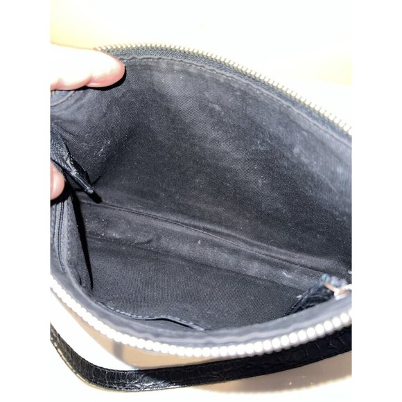 BANANA REPUBLIC Y2K Black Leather Reptile Skin Embossed Shoulder Bag - Picture 11 of 14